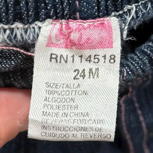 Vintage Carter’s Baby Girls Denim Jeans 24M Blue Pink Heart Embroidered Cotton - Picture 4 of 4